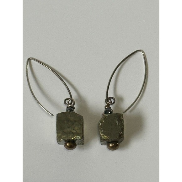 Earrings Pyrite Cube Raw Stone Wire Threader Grunge Natural Organic - Picture 6 of 9